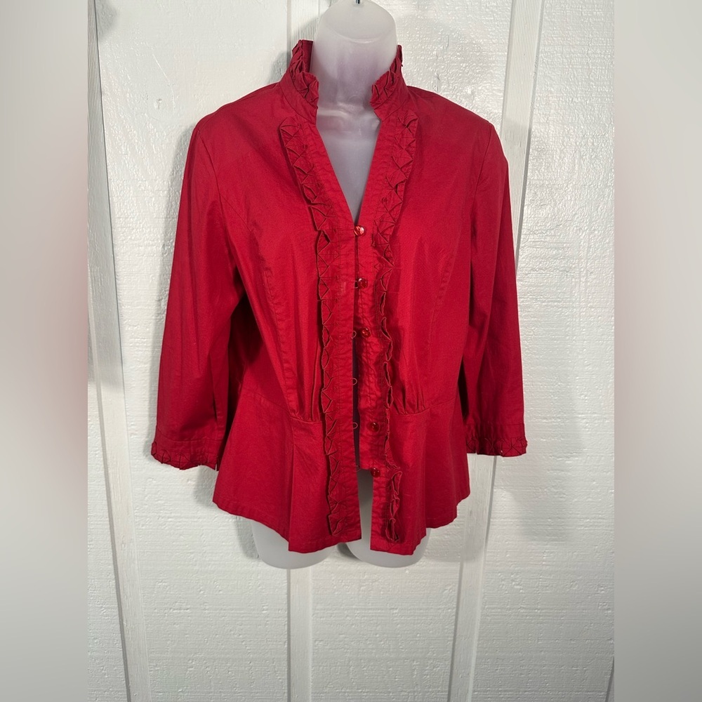 Peck & Peck Red  Ruffle Front Top Size Medium EUC
